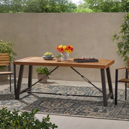 Teak Outdoor Acacia Wood Metal Base Dining Table