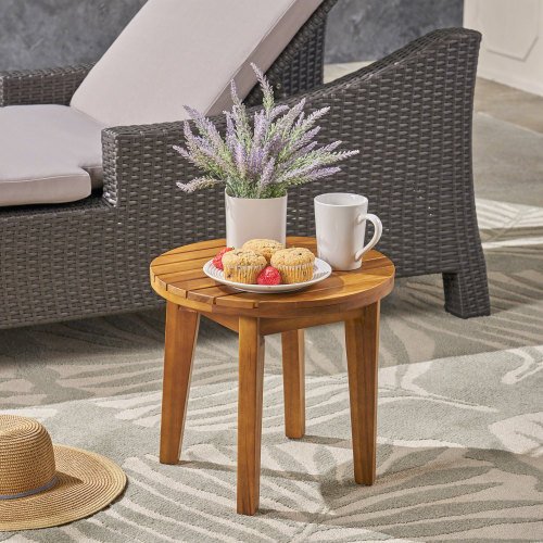 16 in. Teak Outdoor Acacia Wood Side Table for Backyard