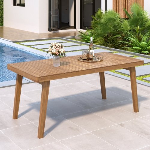 Brown Acacia Wood Outdoor Slatted Dining Table