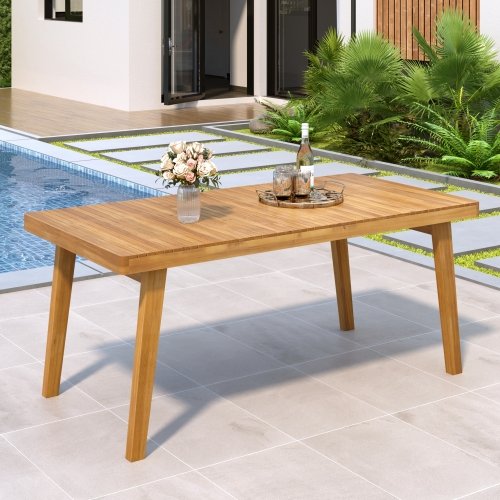 Natural Acacia Wood Outdoor Slatted Dining Table