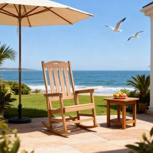 Rocking Chair Teak Color, Suitable For All Seasons: Outdoor Lounge Chair